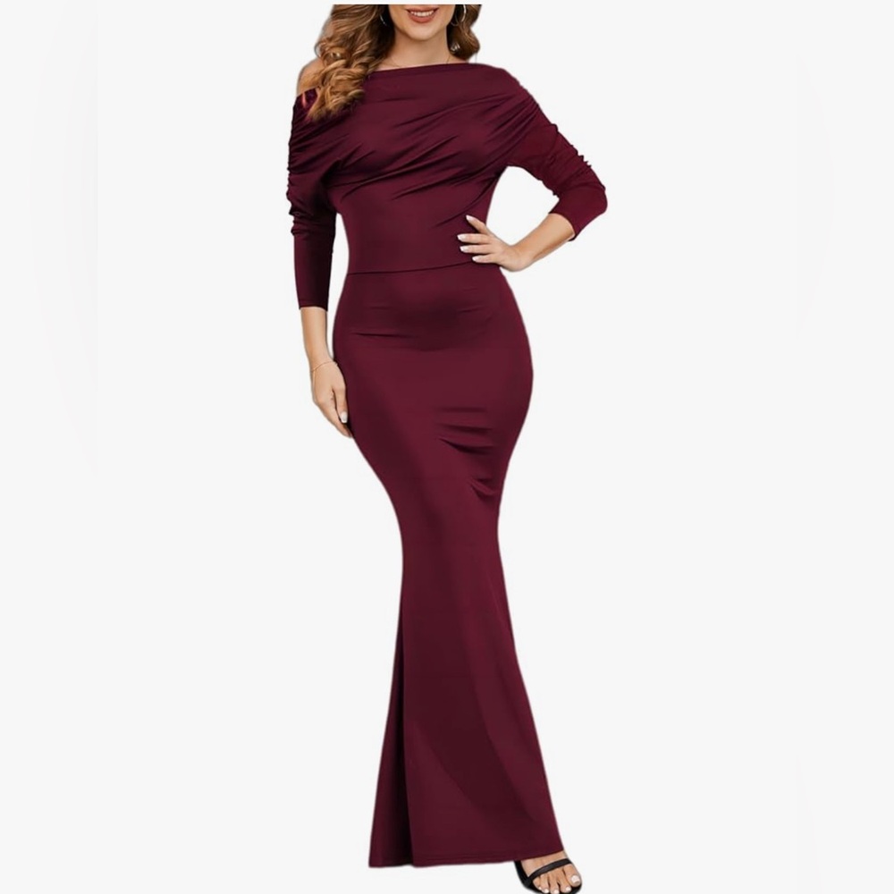 NEW Burgundy Bodycon Formal Elegant Evening Party Long Maxi Dress S